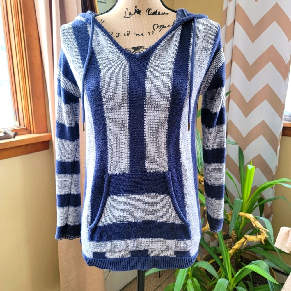 Hippie Baja Blue Stripped Hoodie Size Small